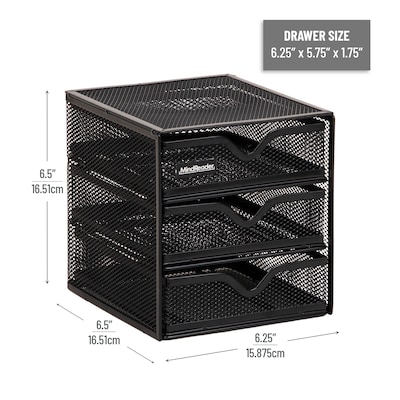 Mind Reader 3-Drawer Desktop Storage Organizer, Black (MINMESH3-BLK)
