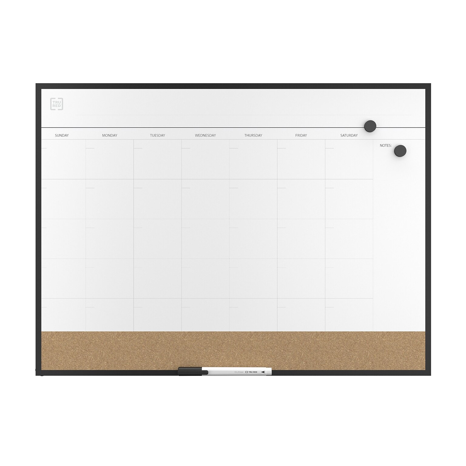 TRU RED Magnetic Steel Dry Erase Combo Board, Black Aluminum, 17 x 23 (TR61193)
