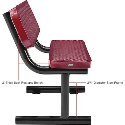 Global Industrial 4' Outdoor Steel Bench w/ Backrest, Expanded Metal, Red (695743RD)
