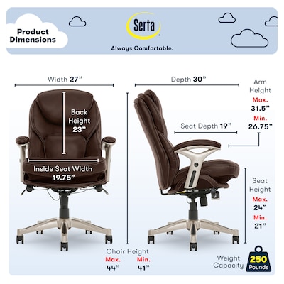 Serta Works Ergonomic Faux Leather Swivel Executive Chair with Back in Motion Technology, Chestnut (44186B)