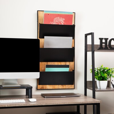 Mind Reader 3-Compartment Wood and Metal Wall Mountable Wall File, Letter/Legal Size, Black (WALLPOCKET-BLK)