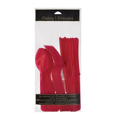 Party City Plastic Assorted Cutlery, Lightweight, Red, 24 Pieces/Pack (AM4523-40)