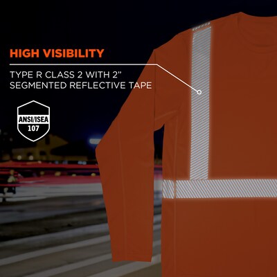 Chill-its 6688 High Visibility Long Sleeve T-Shirt, ANSI Class R2, Orange, Small (12230)