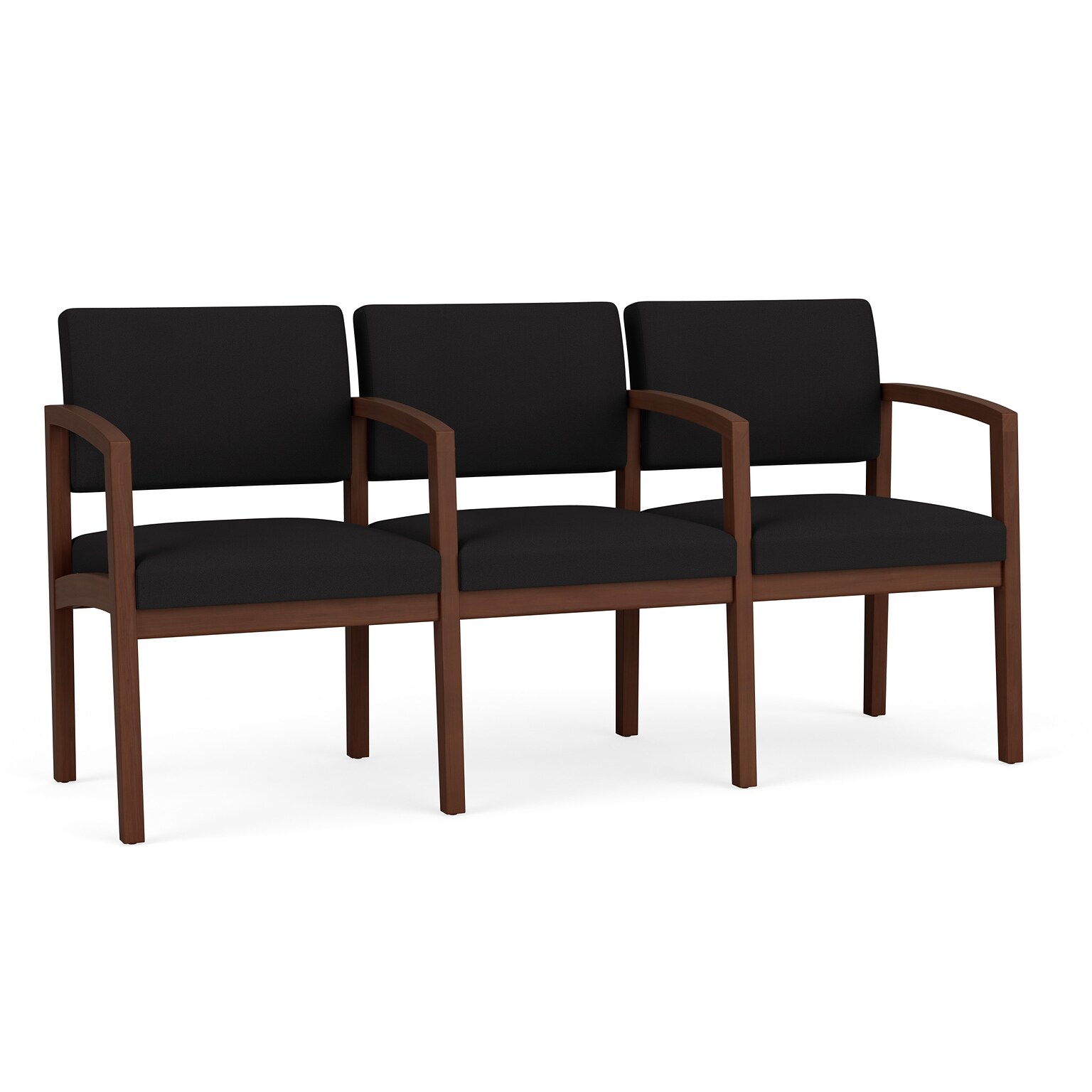 Lesro Lenox Wood Fabric 3-Seat Waiting Reception Tandem Seating, Open House Black/Walnut (LW3103.WWL-01OHBK)