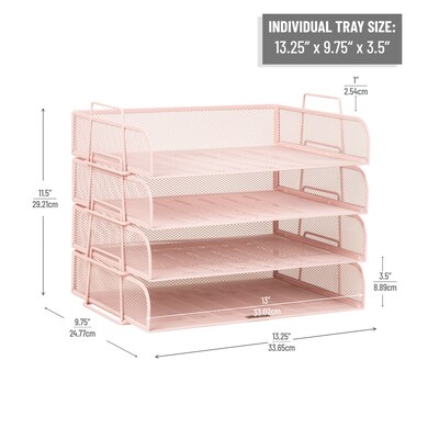 Mind Reader Metal Side Loading Stackable Letter Tray, Pink (DSTACK4-PNK)
