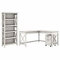 Bush Furniture Key West 60W L Shaped Desk with 2 Drawer Mobile File Cabinet and 5 Shelf Bookcase, L