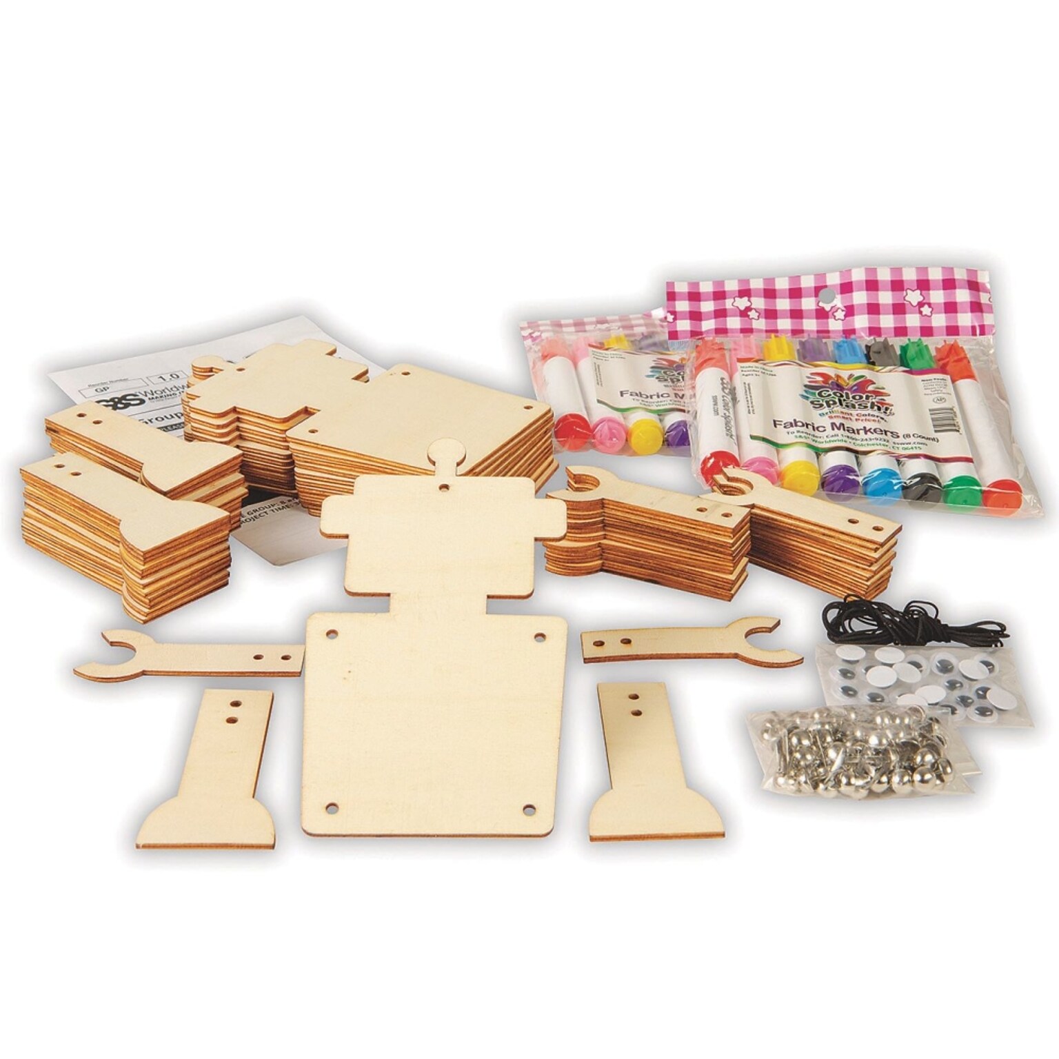 S&S Wooden Robot Pull Toy Craft Kit, 12/Pack (GP3357)