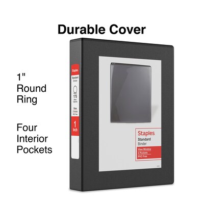 Staples® Standard 1" 3 Ring Mini View Binder, Black (26454)