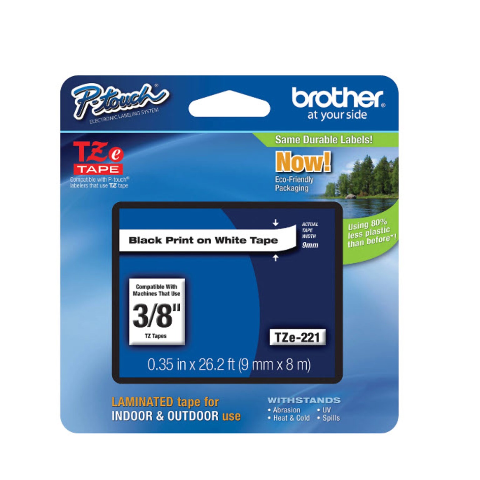 Brother P-touch TZe Laminated Label Tape, 0.35 x 26.2, White (TZE221G)