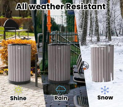 Alpine Industries Steel Outdoor Trash Can with Open Lid, 32 Gallon, Gray (ALP4400-01-GRY)