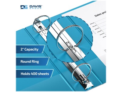 Davis Group Premium Economy 2" 3-Ring Non-View Binders, Turquoise Blue, 6/Pack (2313-52-06)