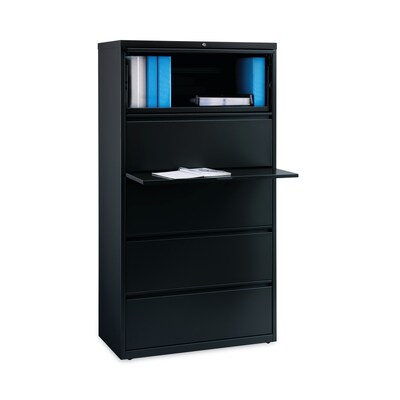 Hirsh Industries® Lateral File Cabinet, 5 Letter/Legal/A4-Size File Drawers, Black, 36 x 18.62 x 67.62