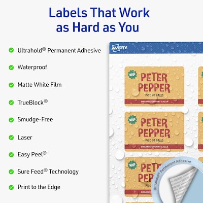 Avery Waterproof Rectangle Laser Multipurpose Labels, 2 x 3, White, 200/Pack (19479399293)