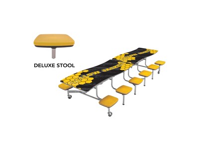 AmTab Ocean Waves Mobile Cafeteria Table w/ 12 Stools, 35" x 121", Assorted Colors (MSOWT1012)