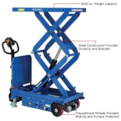 Global Industrial Self Propelled Mobile Scissor Lift Table, 40"L x 24"W, 2000 Lb. Capacity (988159)