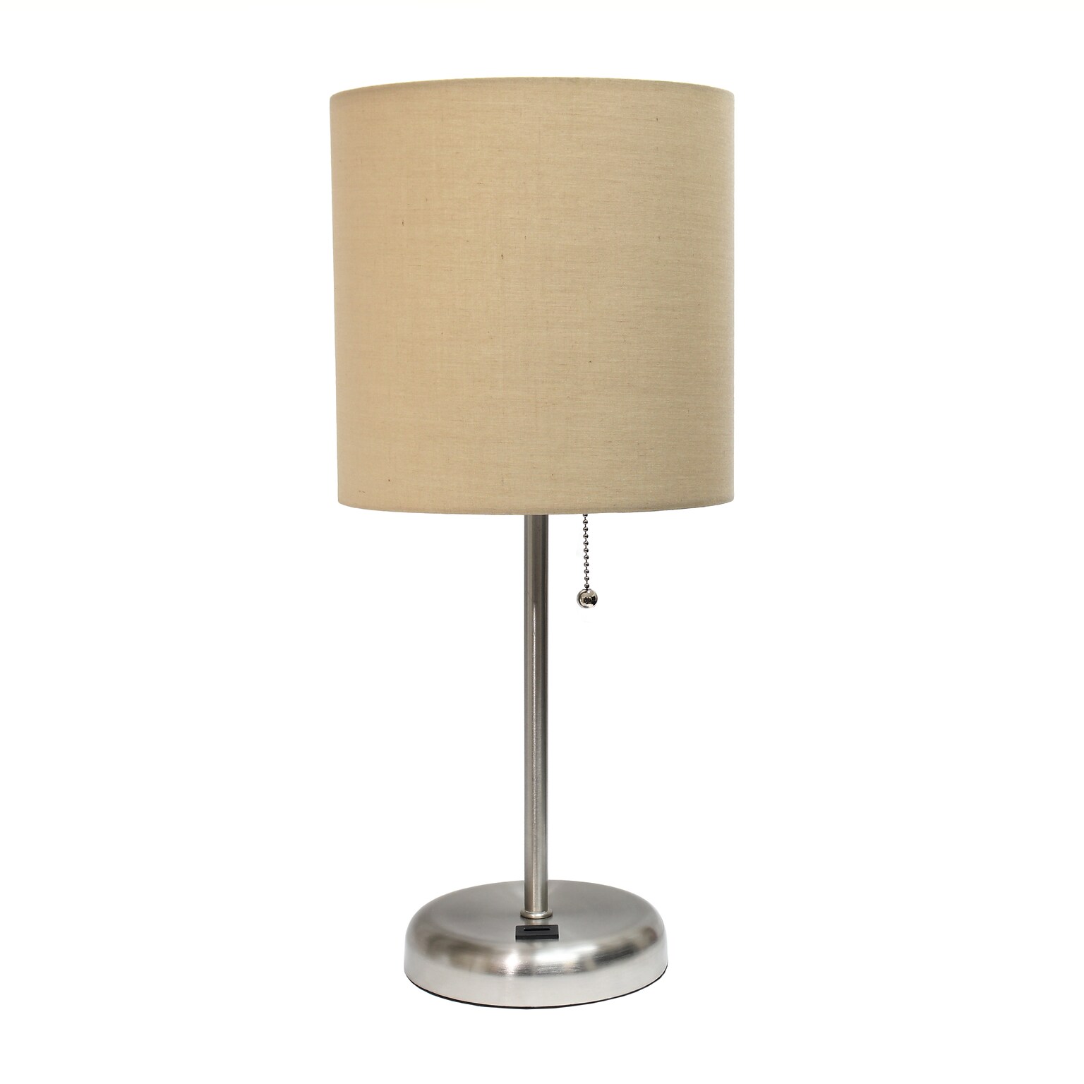 Creekwood Home Oslo 19.5 LED Table Lamp with USB Port, Brushed Steel/Tan Shade (CWT-2012-TN-LB)