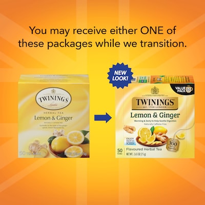 Twinings Lemon and Ginger Herbal Tea Bags, 50/Box (F14990)