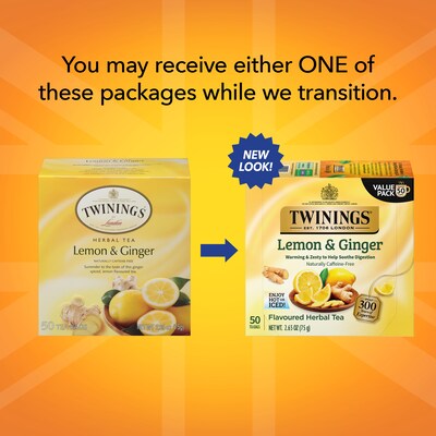 Twinings Lemon and Ginger Herbal Tea Bags, 50/Box (F14990)