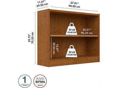 Bush Furniture Universal 30"H 2-Shelf Bookcase with Adjustable Shelf, Natural Cherry (WL12466)