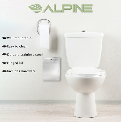 Alpine Industries Stainless Steel Wall-Mounted Sanitary Napkin Receptacle, 2/Pack (451-SSB-2PK)