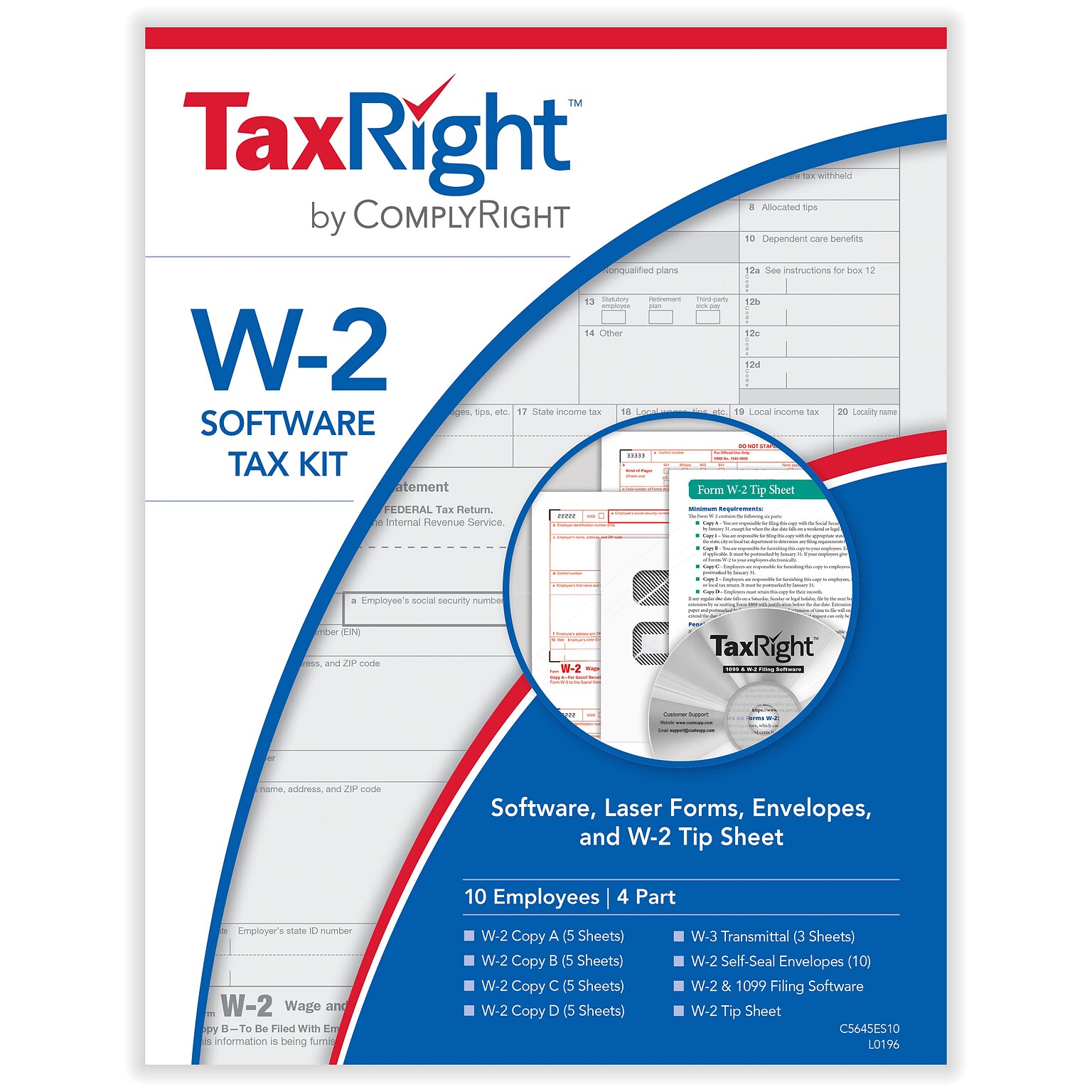 ComplyRight TaxRight 2024 W-2 Tax Form Tax Forms, Envelopes, TipSheet & Software, 4-Part, 10/Pack (SC5645ES10)