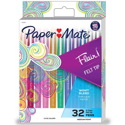Paper Mate Flair Pens, Medium Point, 0.7mm, Assorted Ink, 32/Pack (2025961)