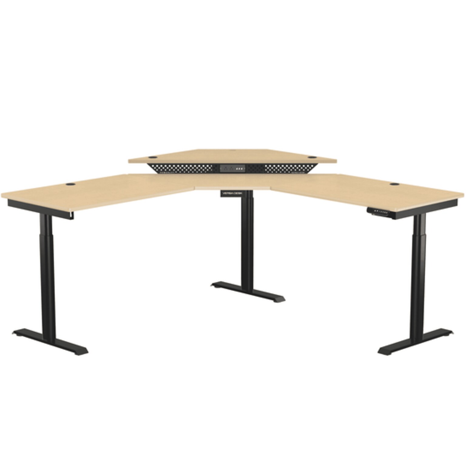VersaDesk PowerLift 72W Electric Corner Adjustable Standing Desk, Maple/Black (PLCSD7272-BM-APP)