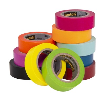 Scotch Expressions Washi Tape, .59 in" x 393 in yds., Assorted Colors, 10 Rolls/Pack (C317-10-SIOC)