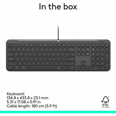 Logitech Signature Slim Wired K620 Computer Keyboard for Business, Graphite (920-013302)