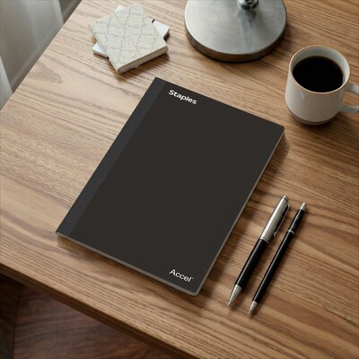 Staples Premium 2-Subject Notebook, 6" x 9.5", College Ruled, 100 Sheets, Black (TR58325)