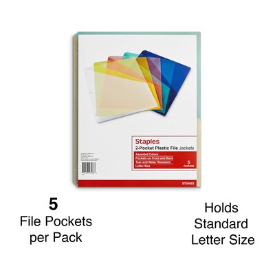 Staples® Poly 2-Pocket Slash Jackets, Letter Size, Assorted Colors, 5/Pack (36052)