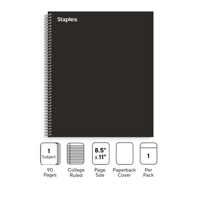 Staples® Premium 1-Subject Subject Notebooks, 8.5 x 11, College Ruled, 100 Sheets, Black (TR58355M