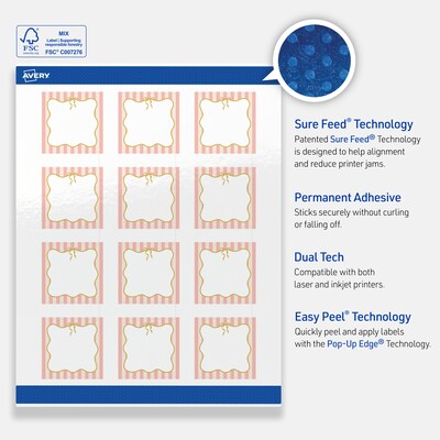 Avery Square Laser/Inkjet Multipurpose Labels, 2" x 2", White, 120/Pack (19479371121)