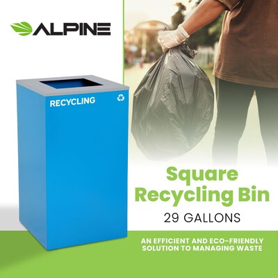 Alpine Industries Steel Recycling Bin, 29 Gallon, Blue (ALP4450-KIT-BLU-S-RE)