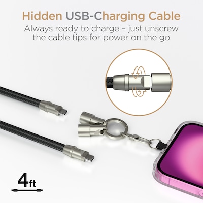 HyperGear TECHcessories 2-in-1 Universal Crossbody Phone Strap with USB-C Charging Cable, Black (16280)