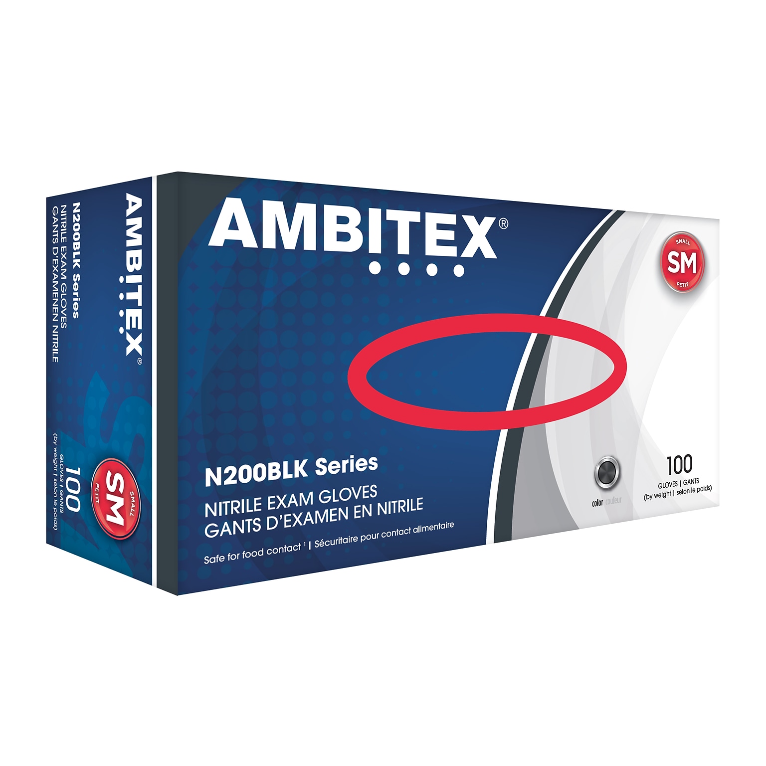 Ambitex N200BLK Series Powder Free Black Nitrile Gloves, Small, 100/Box (NSM200BLK)