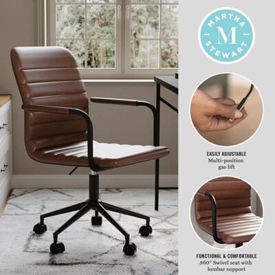 Martha Stewart Taytum Faux Leather Swivel Office Chair, Saddle Brown/Oil Rubbed Bronze (CH142370BRBK)