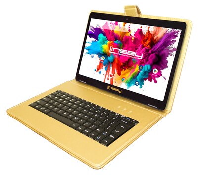 Linsay Octa Core 10.1" Tablet, 4GB RAM, 128GB Storage, Android 13, Bundled with Golden Keyboard and Stylus Pen