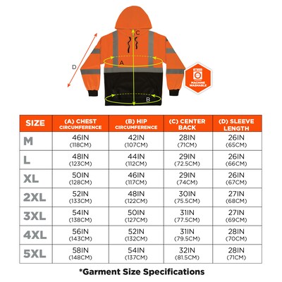 GloWear 8311BK High Visibility Long Sleeve Black Bottom Hooded Sweatshirt, ANSI Type R Class 3, Orange, 5XL (22889)