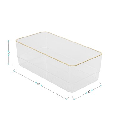 Martha Stewart Kerry Plastic Stackable Office Desk Drawer Organizer, Clear/Gold, 6/Set (BEPB9051G6CGD)