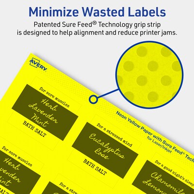 Avery Laser/Inkjet Square Multipurpose Labels, 2" x 2", Neon Yellow, 240/Pack (94107)
