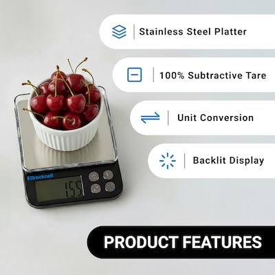 Brecknell EPB Digital Scale, 6.61lb. Capacity, Black/Silver (EPB3000G)