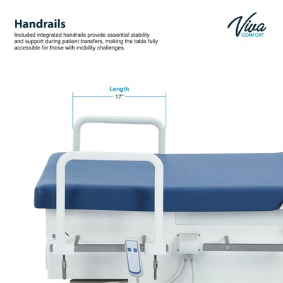 Viva Comfort Pointe Power Electric Pelvic Tilt Exam Table w/Stirrups, Knee Crutches, Hand Rails, 396lbs. Capacity, Blue