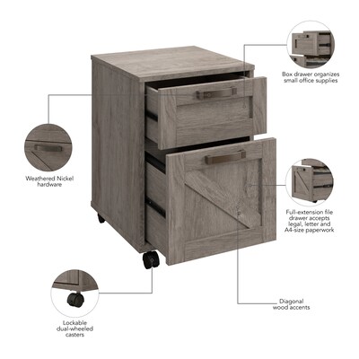 Bush Furniture Knoxville 2-Drawer Mobile File Cabinet, Restored Gray (CGF116RTG-03)