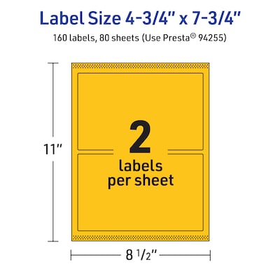 Avery Rectangle Laser/Inkjet Multipurpose Labels, 4.75" x 7.75", Bright Yellow (160/Box)