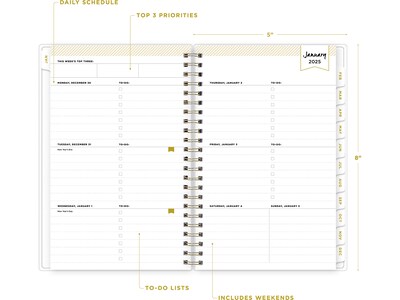 2025 Blue Sky Day Designer Tile 5" x 8" Weekly & Monthly Planner, Plastic Cover, Blue/White (101410-25)