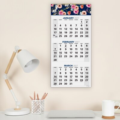 2026-2027 Excello Brands Large Print 13 x 27 Academic Monthly Wall Calendar, Navy Floral (WC-AY26-1327-84)