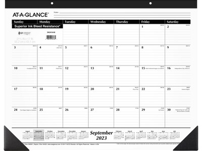 2023-2024 AT-A-GLANCE 21.75 x 17 Academic Monthly Desk Pad Calendar, White/Black (SK2416-00-24)