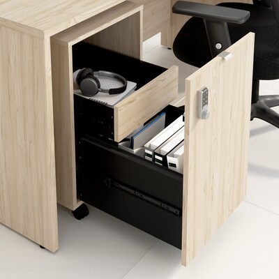 Bush Business Furniture Assure Mobile File Cabinet, Letter/Legal Size, Lockable, 26"H x 16"W x 20"D, Natural Elm (AUS216NESU)