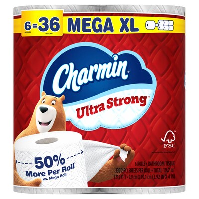 Charmin Ultra Strong Mega XL Toilet Paper, 2-Ply, White, 330 Sheets/Roll, 6 Rolls/Pack, 3 Packs/Carton (04308)